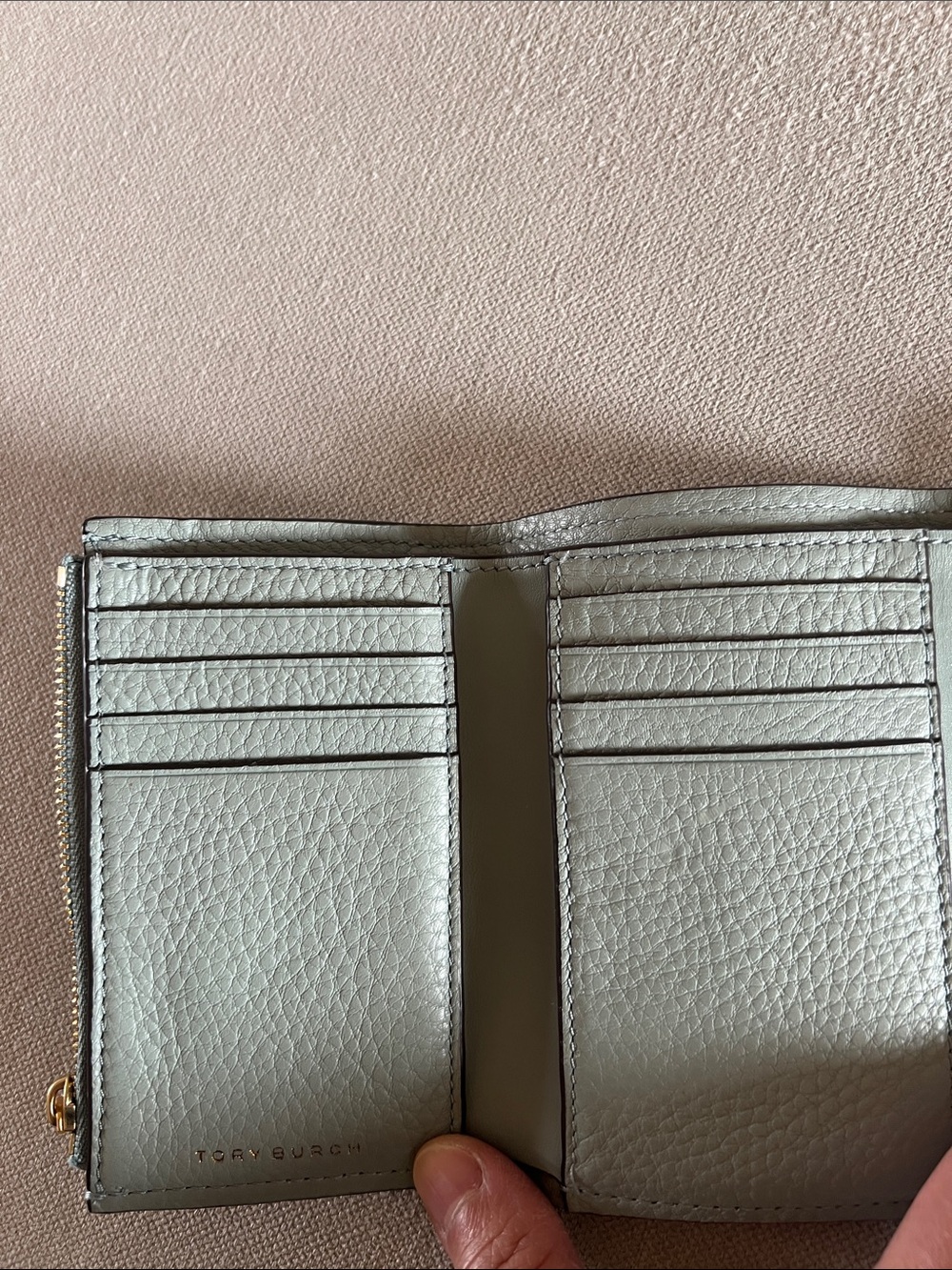 Tory Burch Pebbled Leather Miller Medium Flap Wallet in Blue Celadon - Picture 10 of 11